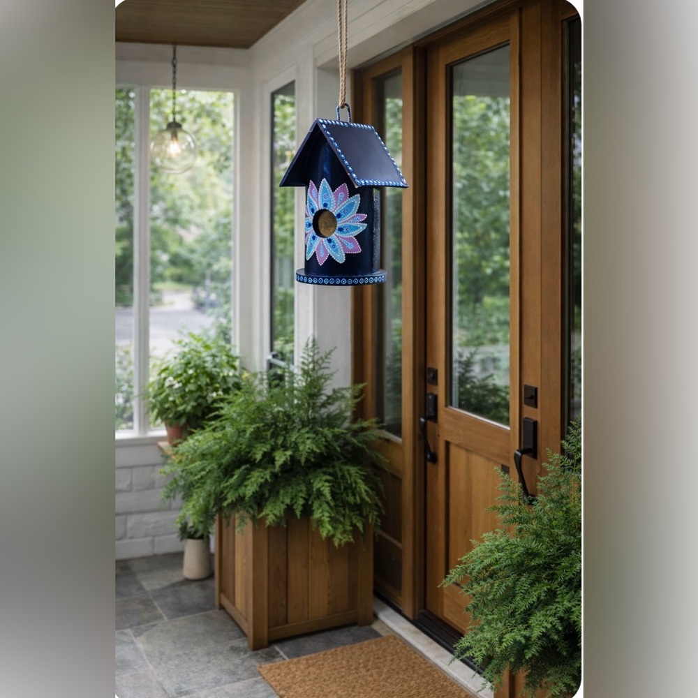 Hand-Painted Birdhouse with Floral Design